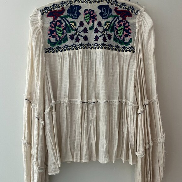 Free People Womens Embroidered Bishop Sleeves Blouse Size XL - Picture 6 of 7